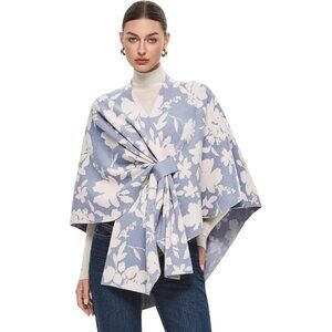 Women's Light Blue Cream Elegant Poncho Sweater Spring Fall Winter Shawl Wraps